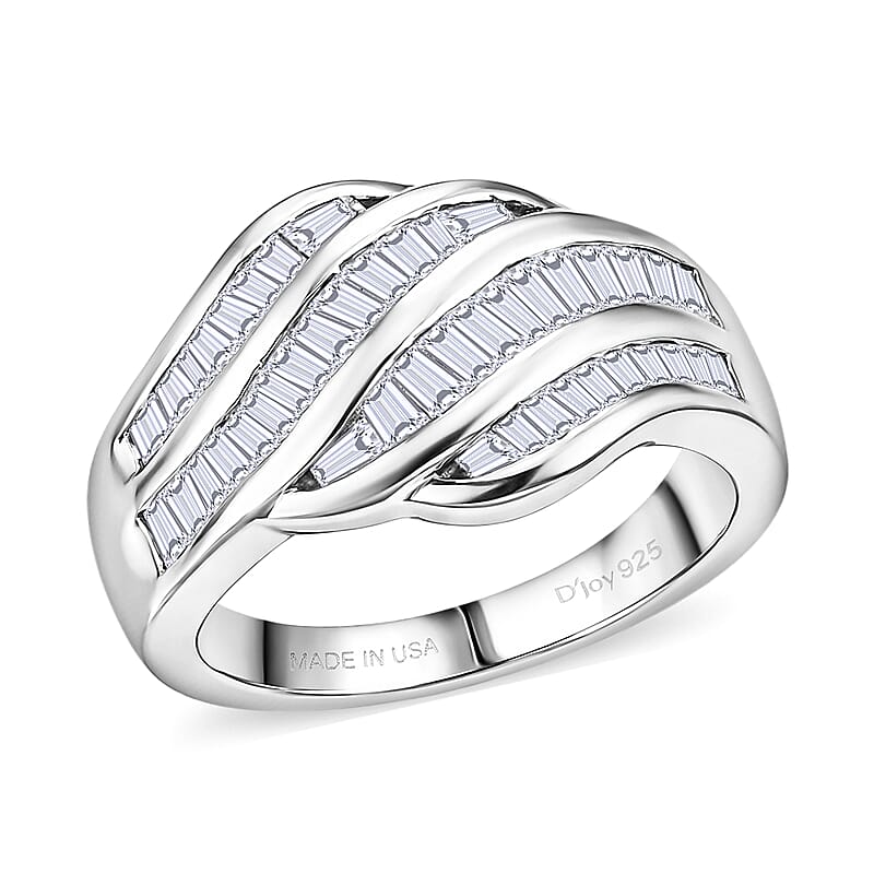 D'Joy White Topaz 2.10 ctw Wave Flow Band Ring in Rhodium Over Sterling Silver (Size  10.0)