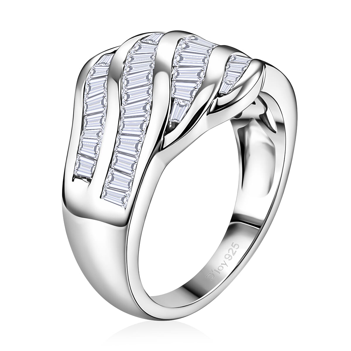 D'Joy White Topaz 2.10 ctw Wave Flow Band Ring in Rhodium Over Sterling Silver (Size 10.0)