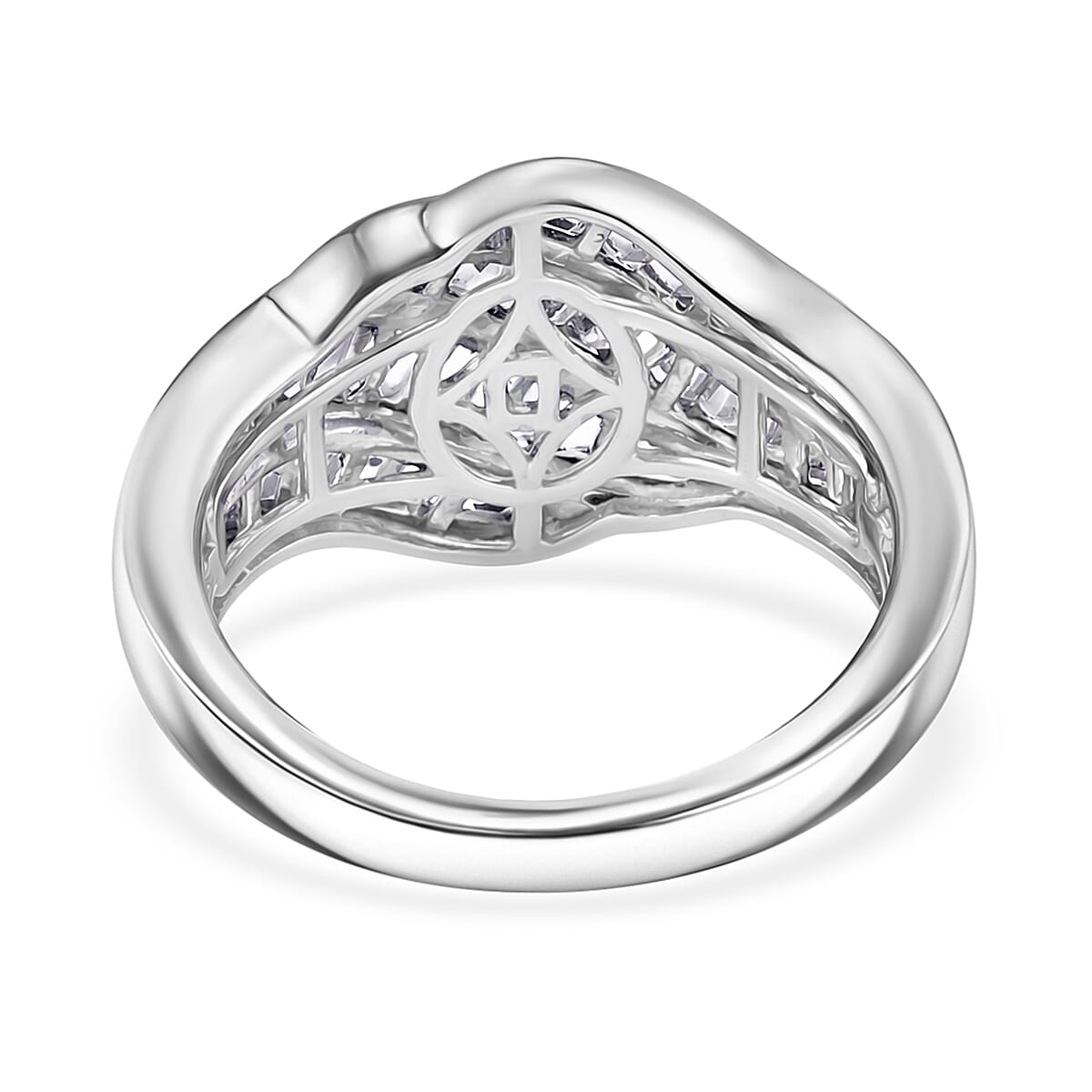 D'Joy White Topaz 2.10 ctw Wave Flow Band Ring in Rhodium Over Sterling Silver (Size 10.0)