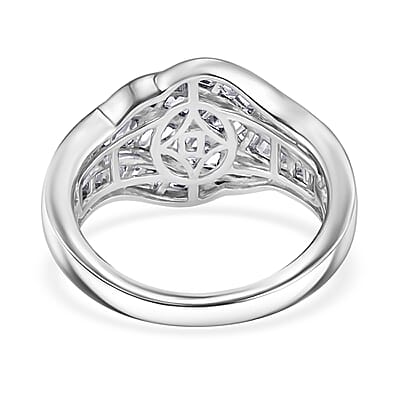 D'Joy White Topaz 2.10 ctw Wave Flow Band Ring in Rhodium Over Sterling Silver (Size  10.0)