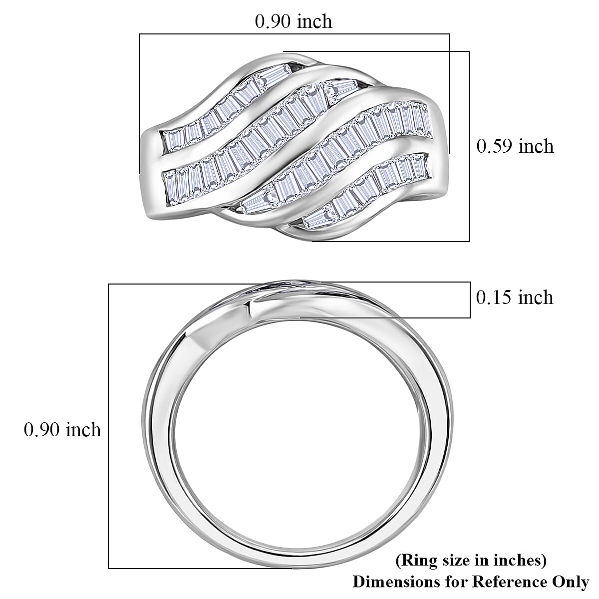 D'Joy White Topaz 2.10 ctw Wave Flow Band Ring in Rhodium Over Sterling Silver (Size 10.0)