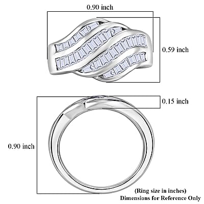 D'Joy White Topaz 2.10 ctw Wave Flow Band Ring in Rhodium Over Sterling Silver (Size  10.0)