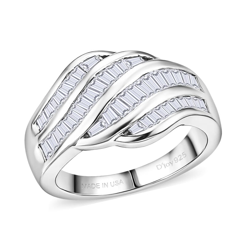 D'Joy White Topaz 2.10 ctw Wave Flow Band Ring in Rhodium Over Sterling Silver (Size  5.0)
