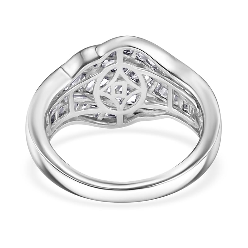 D'Joy White Topaz 2.10 ctw Wave Flow Band Ring in Rhodium Over Sterling Silver (Size  5.0)
