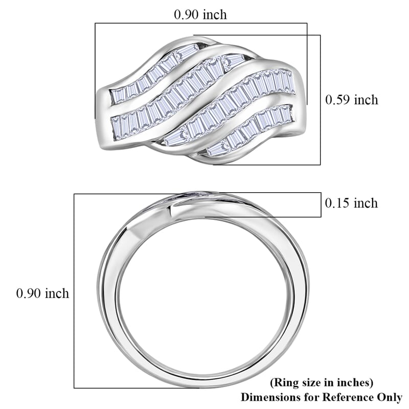 D'Joy White Topaz 2.10 ctw Wave Flow Band Ring in Rhodium Over Sterling Silver (Size  5.0)