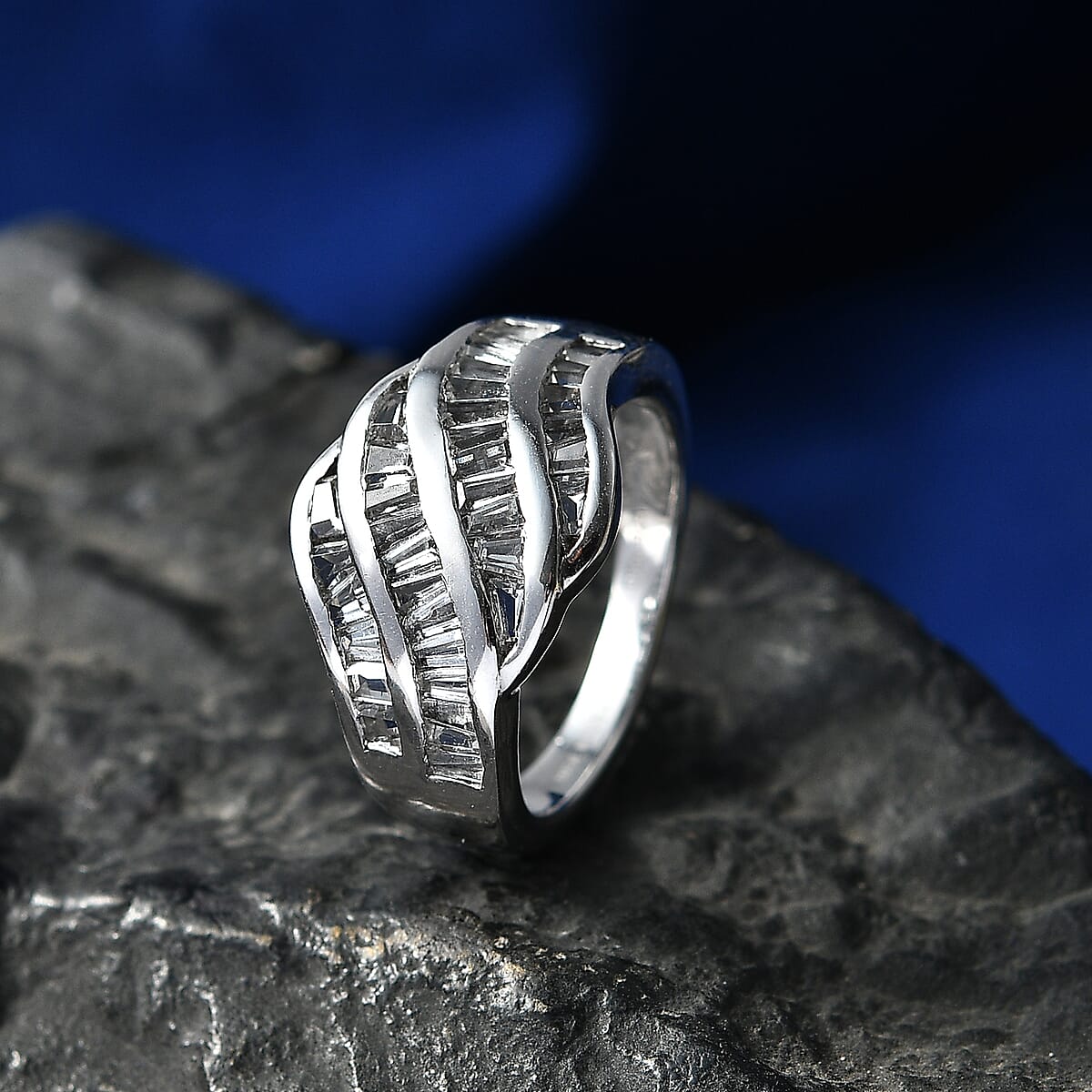 D'Joy White Topaz 2.10 ctw Ring in Rhodium Over Sterling Silver (Size 7.0) image number 1