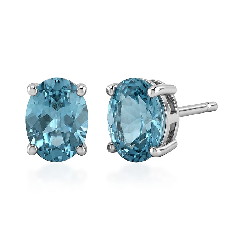 D'Joy Cambodian Blue Zircon 2.65 ctw Royal Twilight Earrings in Rhodium Over Sterling Silver