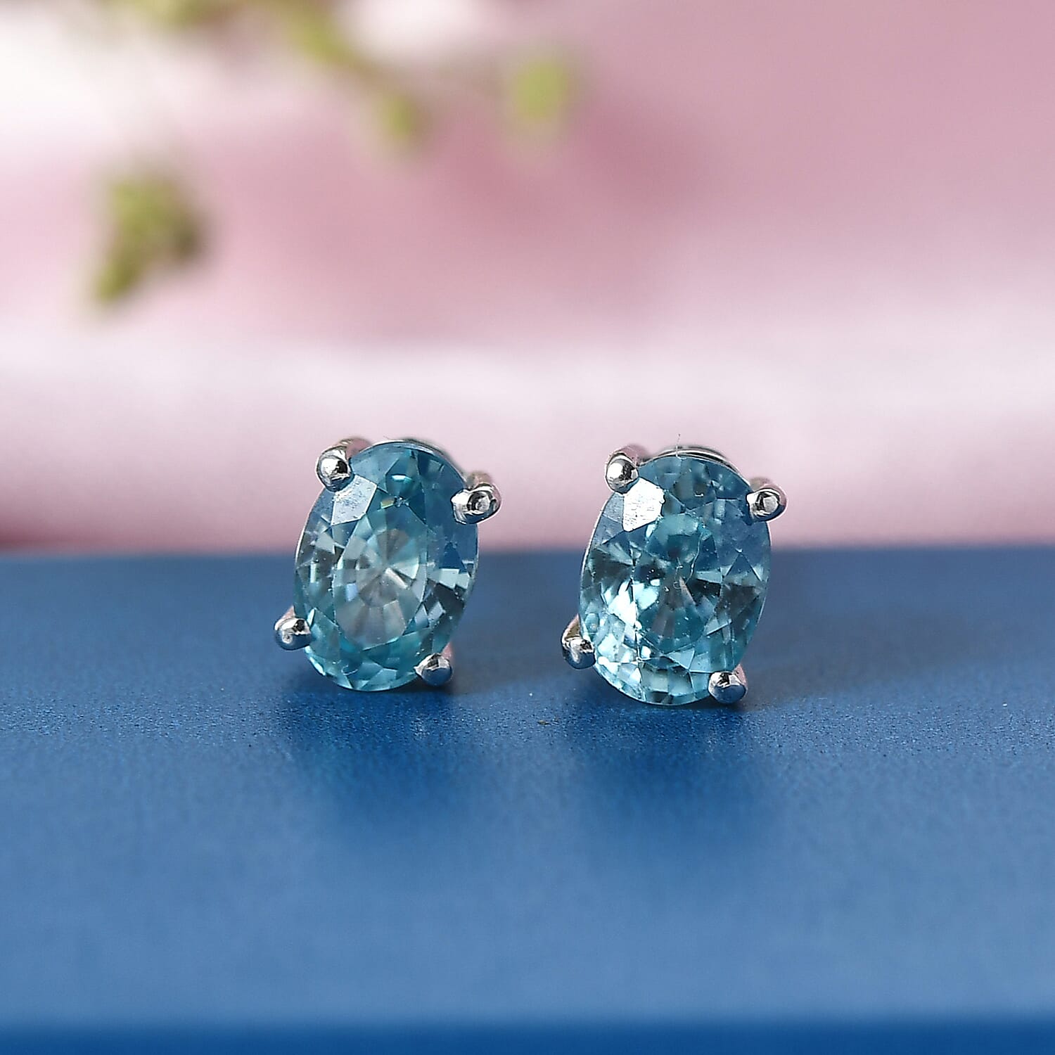 D'Joy Cambodian Blue Zircon 2.65 ctw Royal Twilight Earrings in Rhodium Over Sterling Silver