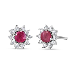 D'Joy African Ruby (FF) and White Zircon 1.40 ctw Everyday Royal Sparkle Earrings in Platinum Over Sterling Silver