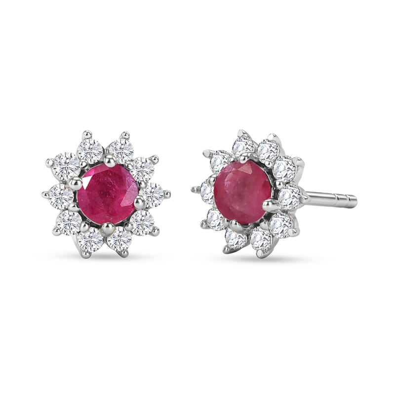 Doorbuster D'Joy African Ruby (FF) and White Zircon 1.40 ctw Everyday Royal Sparkle Earrings in Platinum Over Sterling Silver