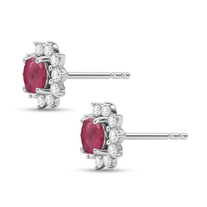 Doorbuster D'Joy African Ruby (FF) and White Zircon 1.40 ctw Everyday Royal Sparkle Earrings in Platinum Over Sterling Silver