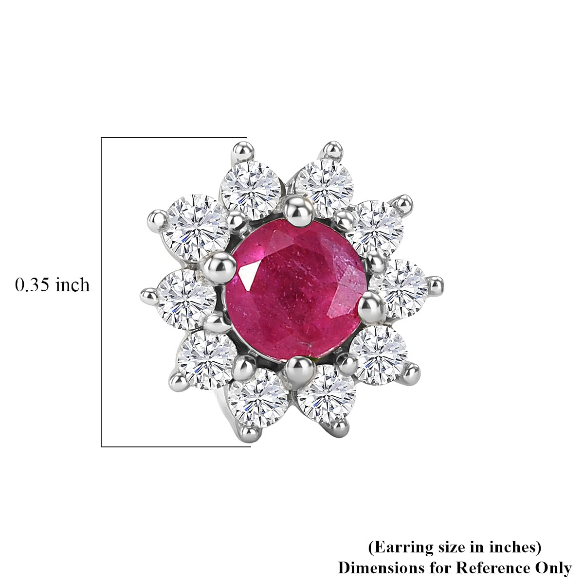 D'Joy African Ruby (FF) and White Zircon 1.40 ctw Everyday Royal Sparkle Earrings in Platinum Over Sterling Silver
