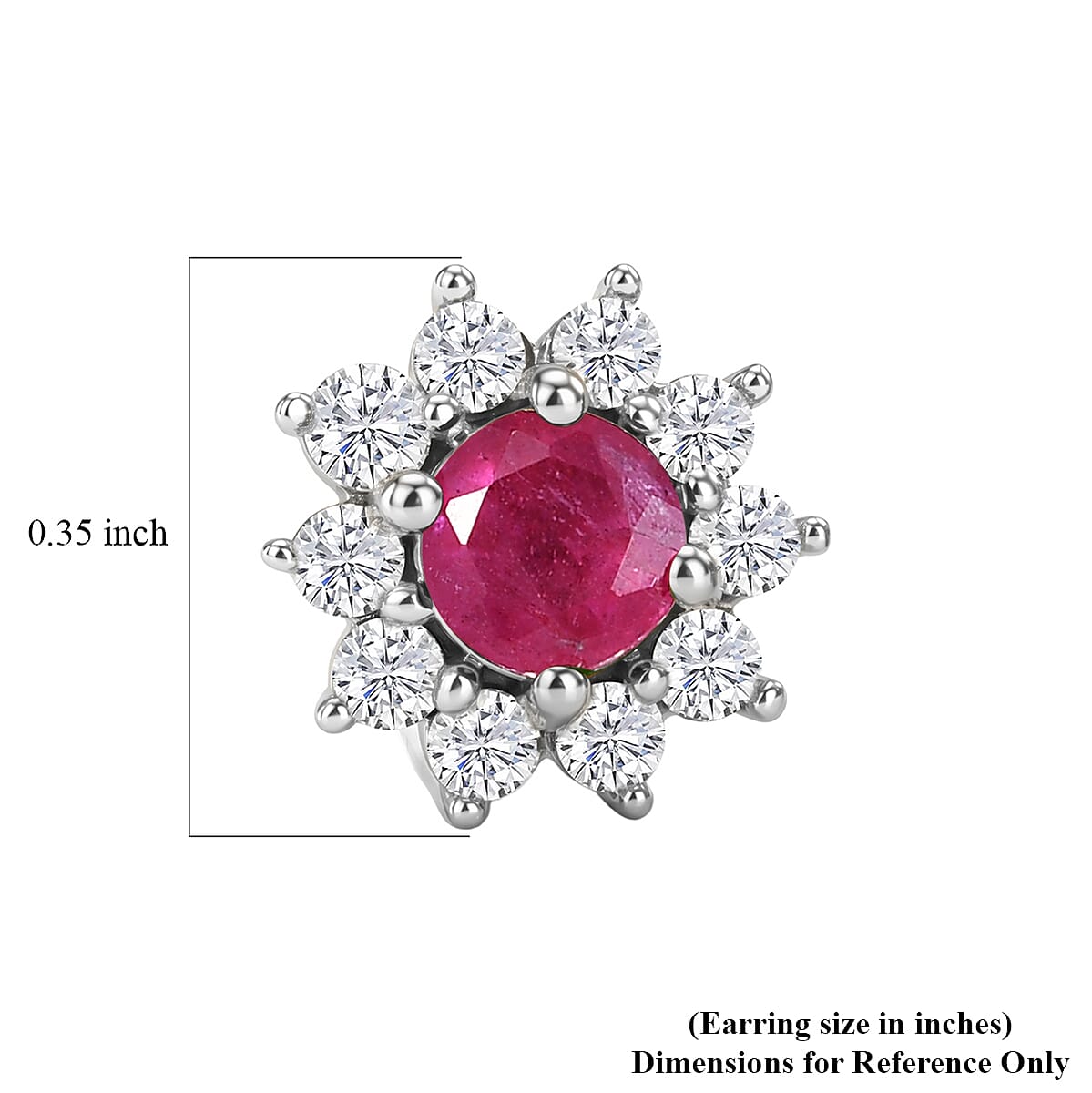 D'Joy African Ruby (FF) and White Zircon 1.40 ctw Everyday Royal Sparkle Earrings in Platinum Over Sterling Silver image number 4
