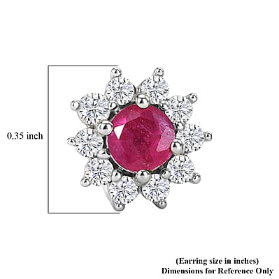 D'Joy African Ruby (FF) and White Zircon 1.40 ctw Everyday Royal Sparkle Earrings in Platinum Over Sterling Silver