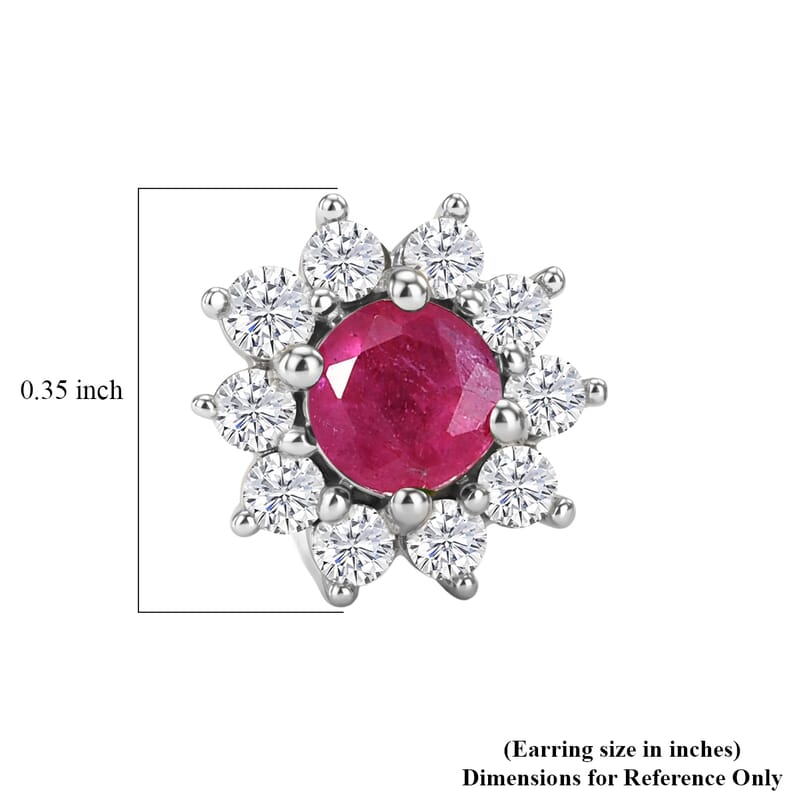 Doorbuster D'Joy African Ruby (FF) and White Zircon 1.40 ctw Everyday Royal Sparkle Earrings in Platinum Over Sterling Silver