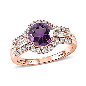 D'Joy Premium African Amethyst, White Zircon Ring in 18K Vermeil RG Over Sterling Silver (Size 10.0) 3.10 ctw