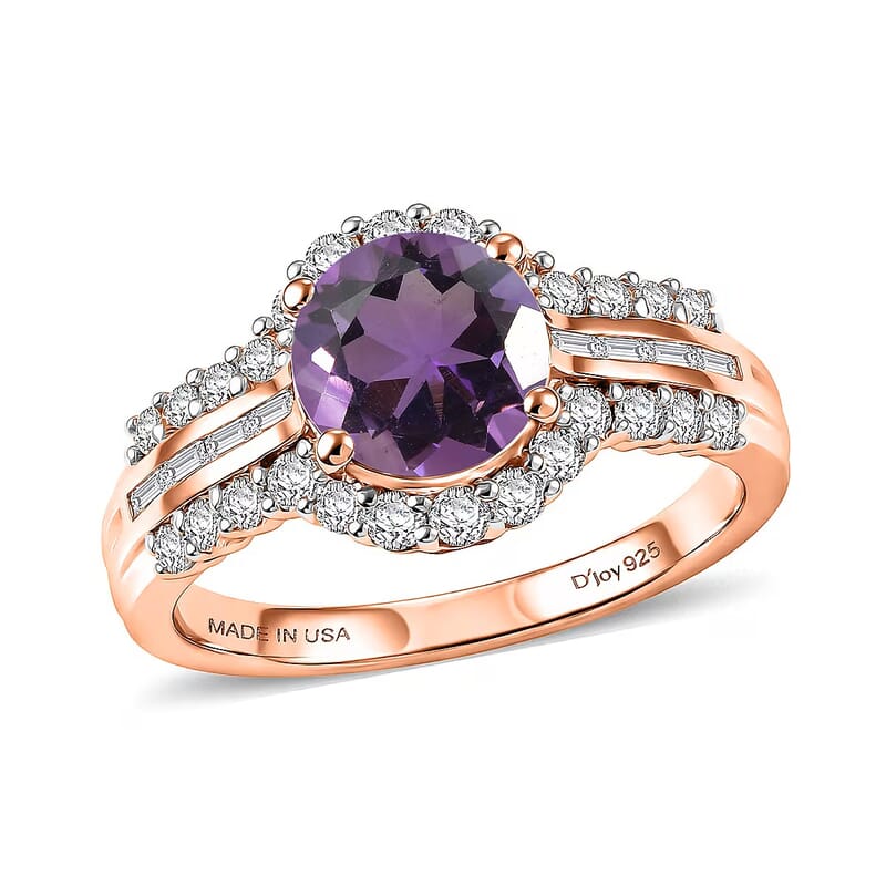 D'Joy Premium African Amethyst and White Zircon 3.10 ctw Ring in 18K Vermeil Rose Gold Over Sterling Silver (Size 10.0)