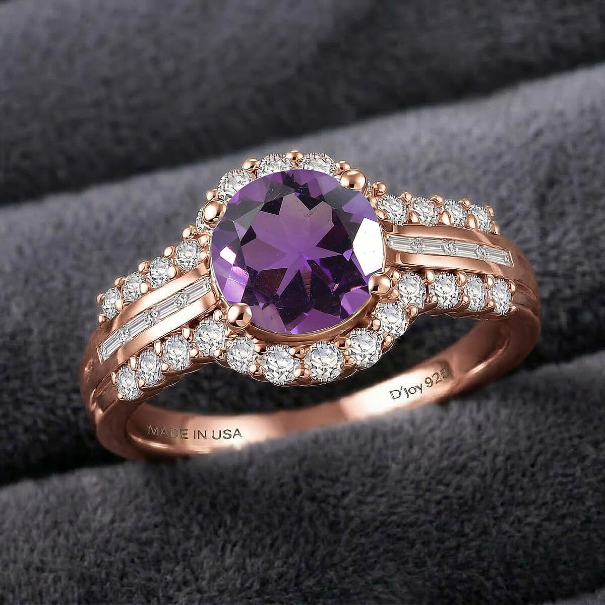 D'Joy Premium African Amethyst and White Zircon 3.10 ctw Ring in 18K Vermeil Rose Gold Over Sterling Silver (Size 10.0) (Del. In 10-12 Days) image number 1