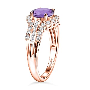 D'Joy Premium African Amethyst, White Zircon Ring in 18K Vermeil RG Over Sterling Silver (Size 10.0) 3.10 ctw
