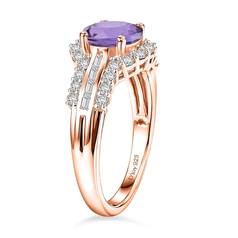D'Joy Premium African Amethyst and White Zircon 3.10 ctw Ring in 18K Vermeil Rose Gold Over Sterling Silver (Size 10.0)