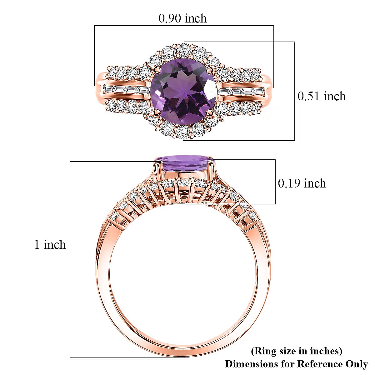 D'Joy Premium African Amethyst and White Zircon 3.10 ctw Ring in 18K Vermeil Rose Gold Over Sterling Silver (Size 10.0) (Del. In 10-12 Days) image number 5
