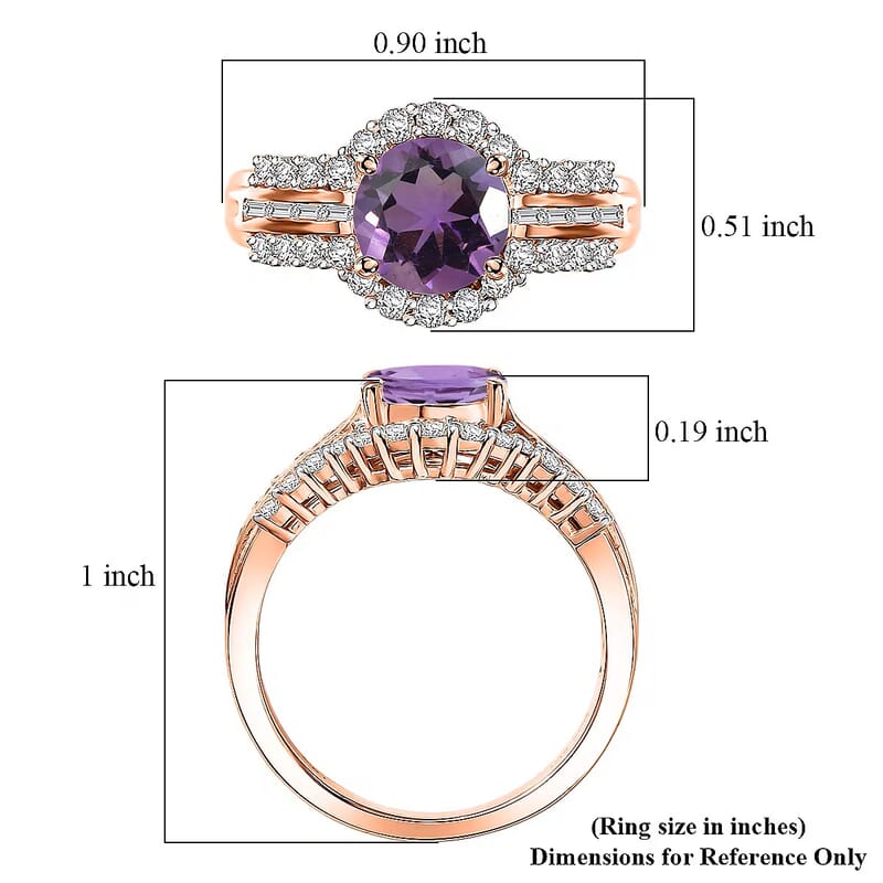D'Joy Premium African Amethyst and White Zircon 3.10 ctw Ring in 18K Vermeil Rose Gold Over Sterling Silver (Size 10.0)