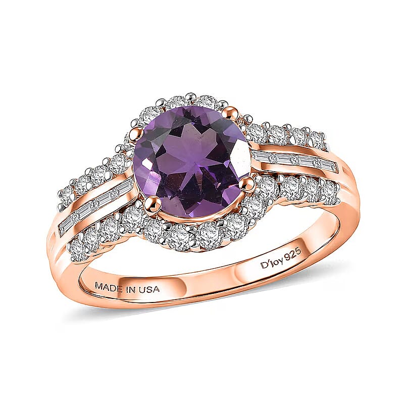D'Joy Premium African Amethyst and White Zircon 3.10 ctw Ring in 18K Vermeil Rose Gold Over Sterling Silver (Size 6.5)