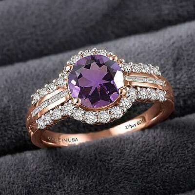 D'Joy Premium African Amethyst and White Zircon 3.10 ctw Ring in 18K Vermeil Rose Gold Over Sterling Silver (Size 6.5)