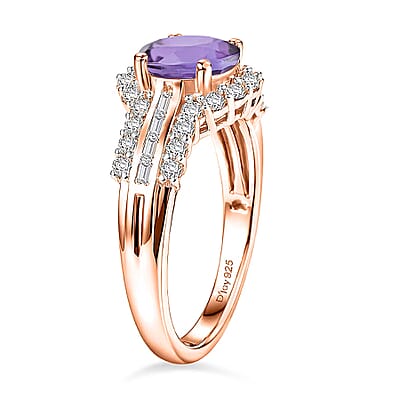 D'Joy Premium African Amethyst and White Zircon 3.10 ctw Ring in 18K Vermeil Rose Gold Over Sterling Silver (Size 6.5)