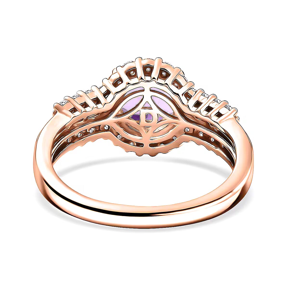 D'Joy Premium African Amethyst and White Zircon 3.10 ctw Ring in 18K Vermeil Rose Gold Over Sterling Silver (Size 6.5)