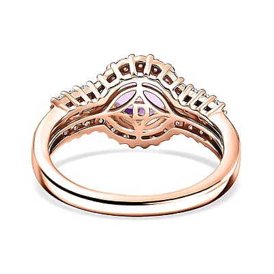 D'Joy Premium African Amethyst and White Zircon 3.10 ctw Ring in 18K Vermeil Rose Gold Over Sterling Silver (Size 6.5)
