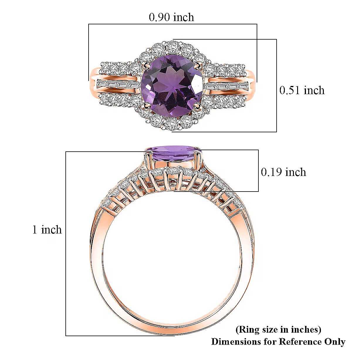 D'Joy Premium African Amethyst and White Zircon 3.10 ctw Ring in 18K Vermeil Rose Gold Over Sterling Silver (Size 6.5)
