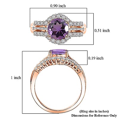D'Joy Premium African Amethyst and White Zircon 3.10 ctw Ring in 18K Vermeil Rose Gold Over Sterling Silver (Size 6.5)