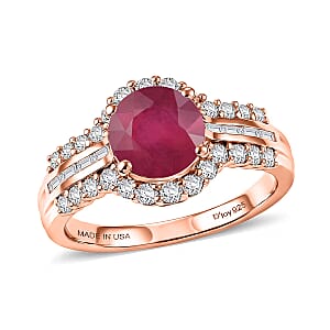 D'Joy Niassa Ruby (FF) and White Zircon 4.00 ctw Ring in 18K Vermeil Rose Gold Over Sterling Silver (Size 10.0) (Del. In 10-12 Days)
