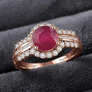 D'Joy Niassa Ruby (FF) and White Zircon 4.00 ctw Ring in 18K Vermeil Rose Gold Over Sterling Silver (Size 10.0) (Del. In 10-12 Days)