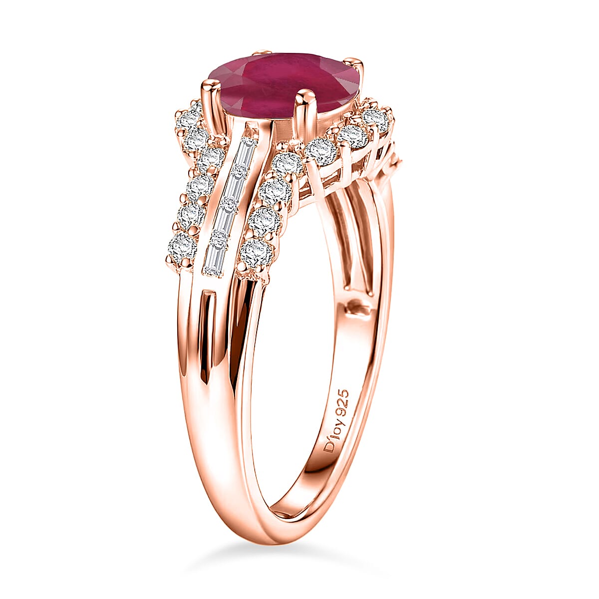 D'Joy Niassa Ruby (FF) and White Zircon 4.00 ctw Ring in 18K Vermeil Rose Gold Over Sterling Silver (Size 10.0) (Del. In 10-12 Days) image number 3