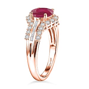 D'Joy Niassa Ruby (FF) and White Zircon 4.00 ctw Ring in 18K Vermeil Rose Gold Over Sterling Silver (Size 10.0) (Del. In 10-12 Days)