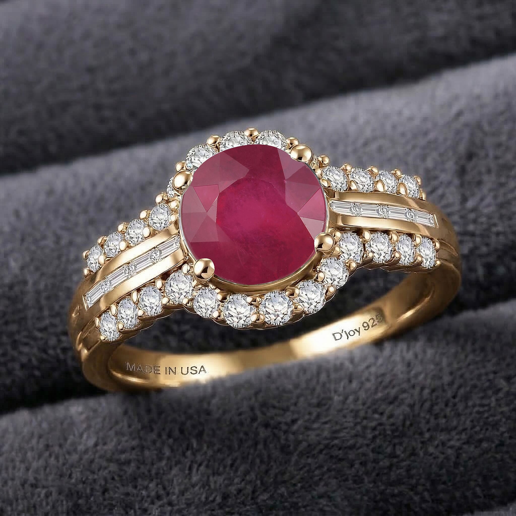 D'Joy Niassa Ruby (FF) and White Zircon 4.00 ctw Ring in 18K Vermeil Yellow Gold Over Sterling Silver (Size 12.0)