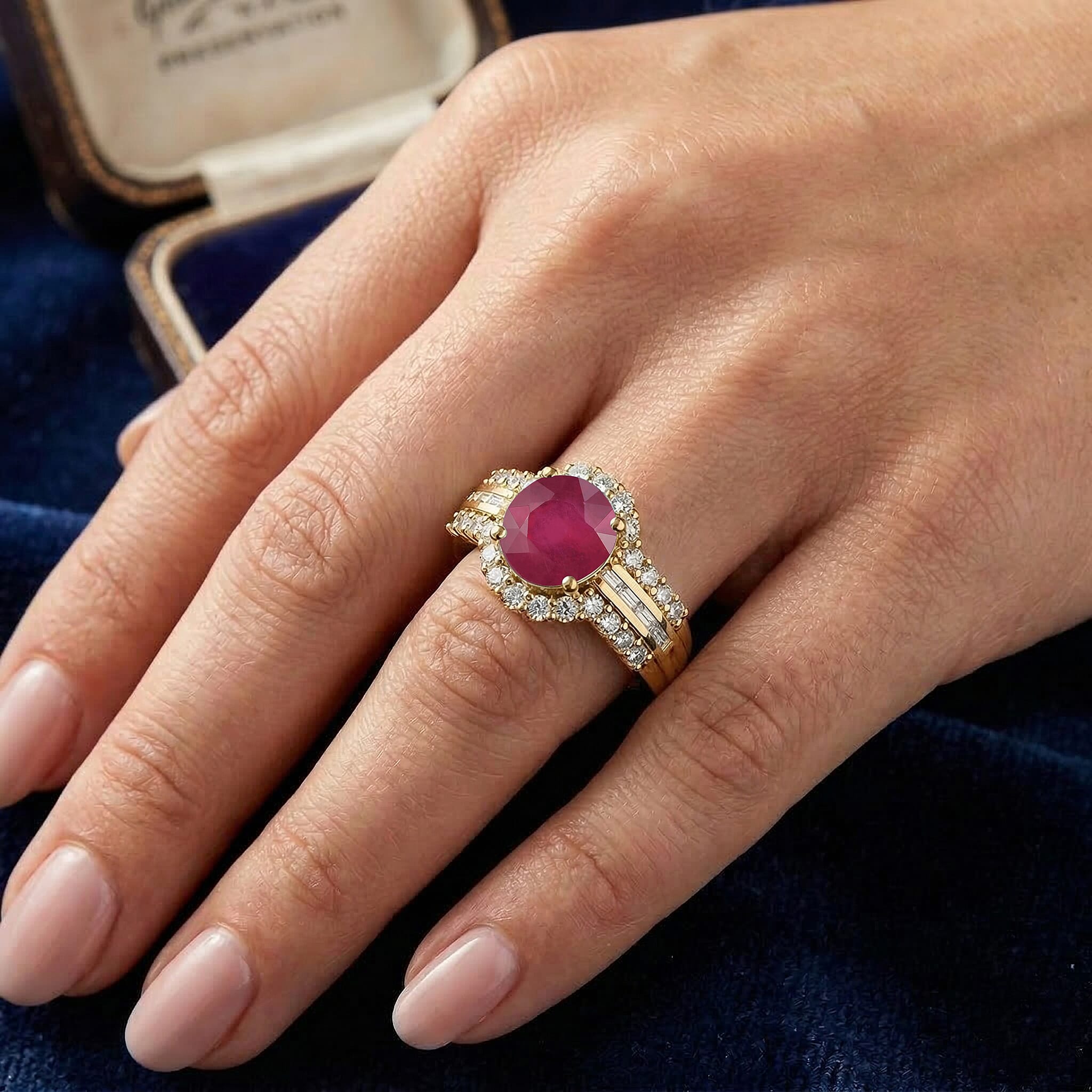 D'Joy Niassa Ruby (FF) and White Zircon 4.00 ctw Ring in 18K Vermeil Yellow Gold Over Sterling Silver (Size 12.0)