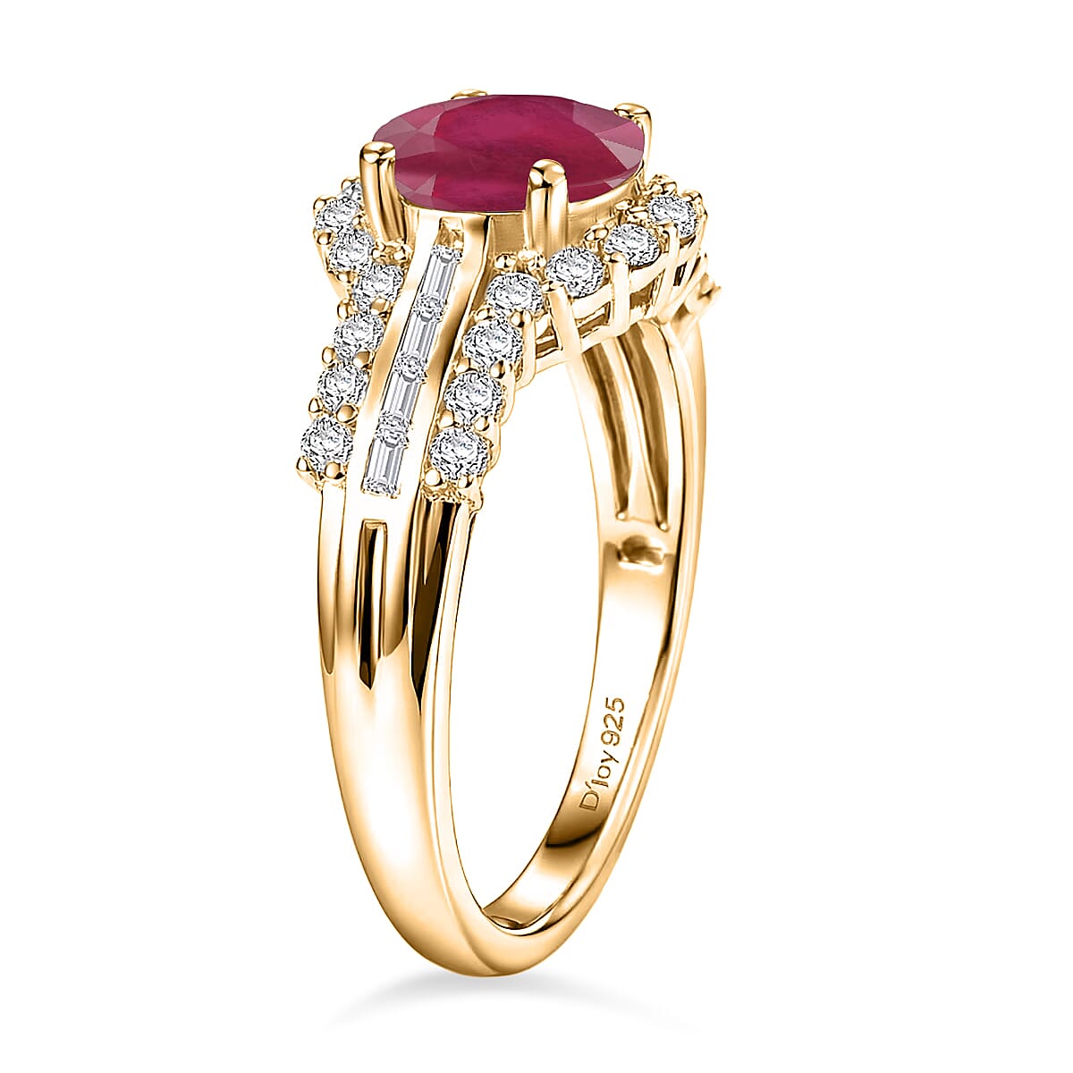 D'Joy Niassa Ruby (FF) and White Zircon 4.00 ctw Ring in 18K Vermeil Yellow Gold Over Sterling Silver (Size 12.0)