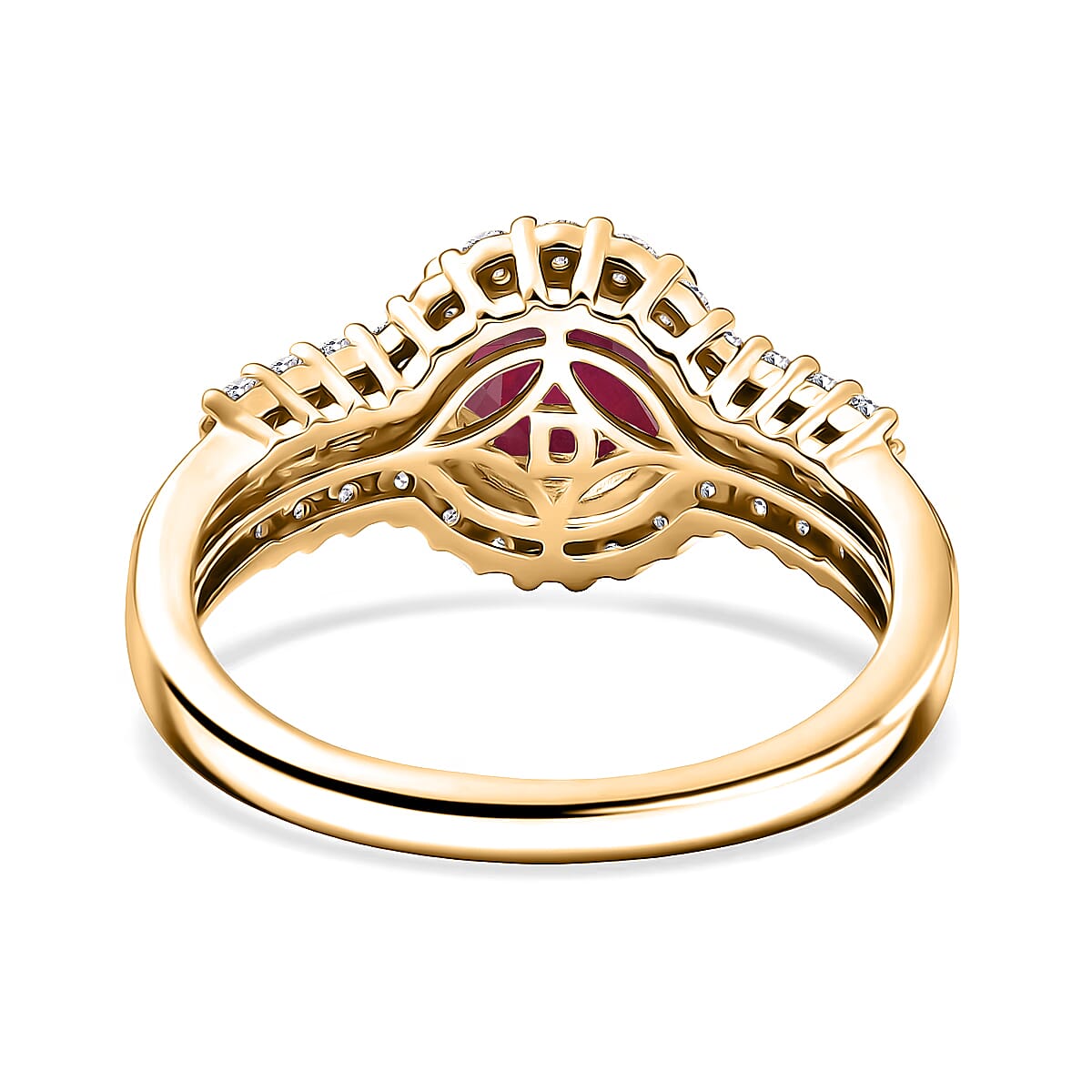 D'Joy Niassa Ruby (FF) and White Zircon 4.00 ctw Ring in 18K Vermeil Yellow Gold Over Sterling Silver (Size 12.0)