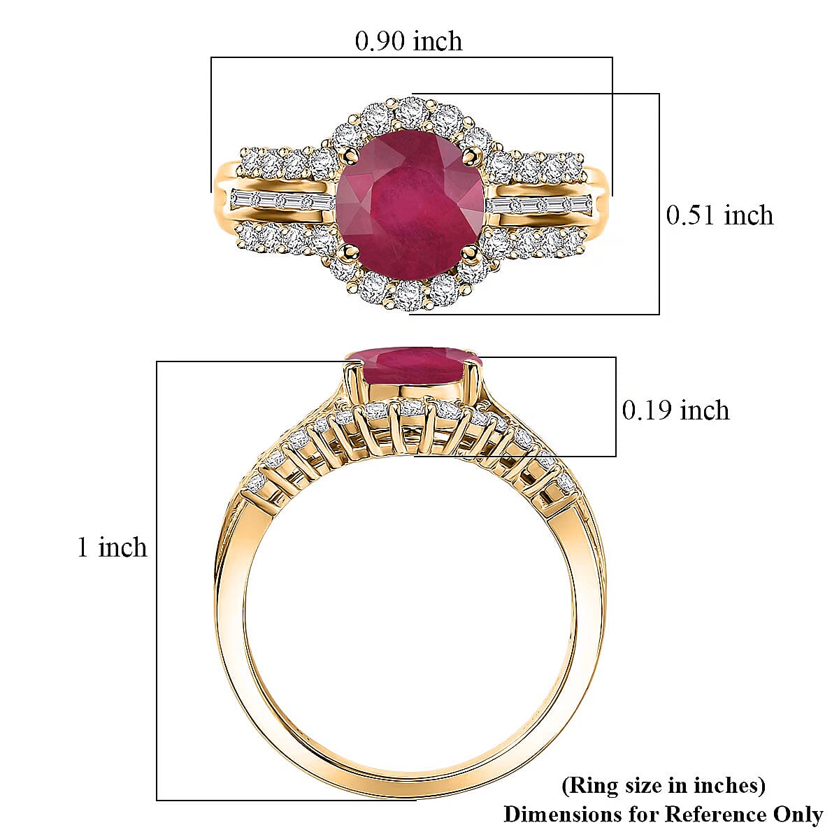 D'Joy Niassa Ruby (FF) and White Zircon 4.00 ctw Ring in 18K Vermeil Yellow Gold Over Sterling Silver (Size 12.0)