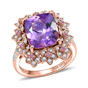 GP Italian Garden Collection AAA Rose De France Amethyst and Multi Gemstone 5.65 ctw Ring in 18K Vermeil Rose Gold Over Sterling Silver (Size 10.0)
