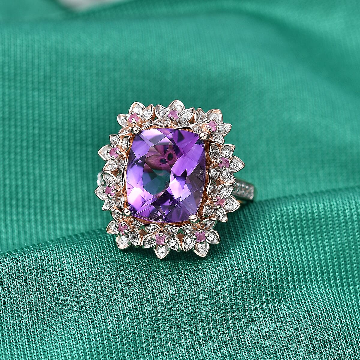GP Italian Garden Collection AAA Rose De France Amethyst and Multi Gemstone 5.65 ctw Ring in 18K Vermeil Rose Gold Over Sterling Silver (Size 10.0) image number 1