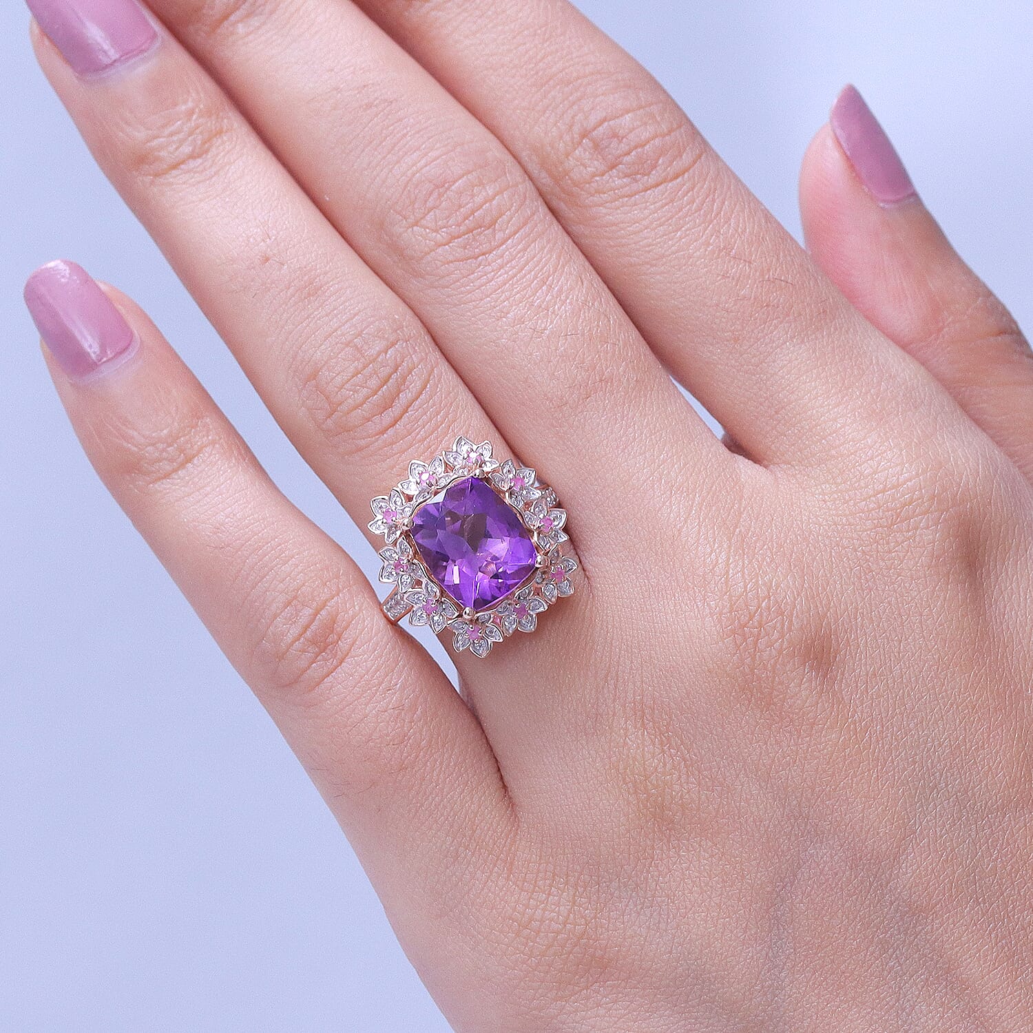 GP Italian Garden Collection AAA Rose De France Amethyst and Multi Gemstone 5.65 ctw Ring in 18K Vermeil Rose Gold Over Sterling Silver (Size 10.0)