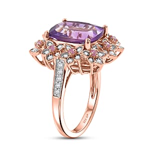 GP Italian Garden Collection AAA Rose De France Amethyst and Multi Gemstone 5.65 ctw Ring in 18K Vermeil Rose Gold Over Sterling Silver (Size 10.0)