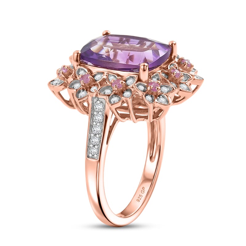 GP Italian Garden Collection AAA Rose De France Amethyst and Multi Gemstone 5.65 ctw Ring in 18K Vermeil Rose Gold Over Sterling Silver (Size 10.0)