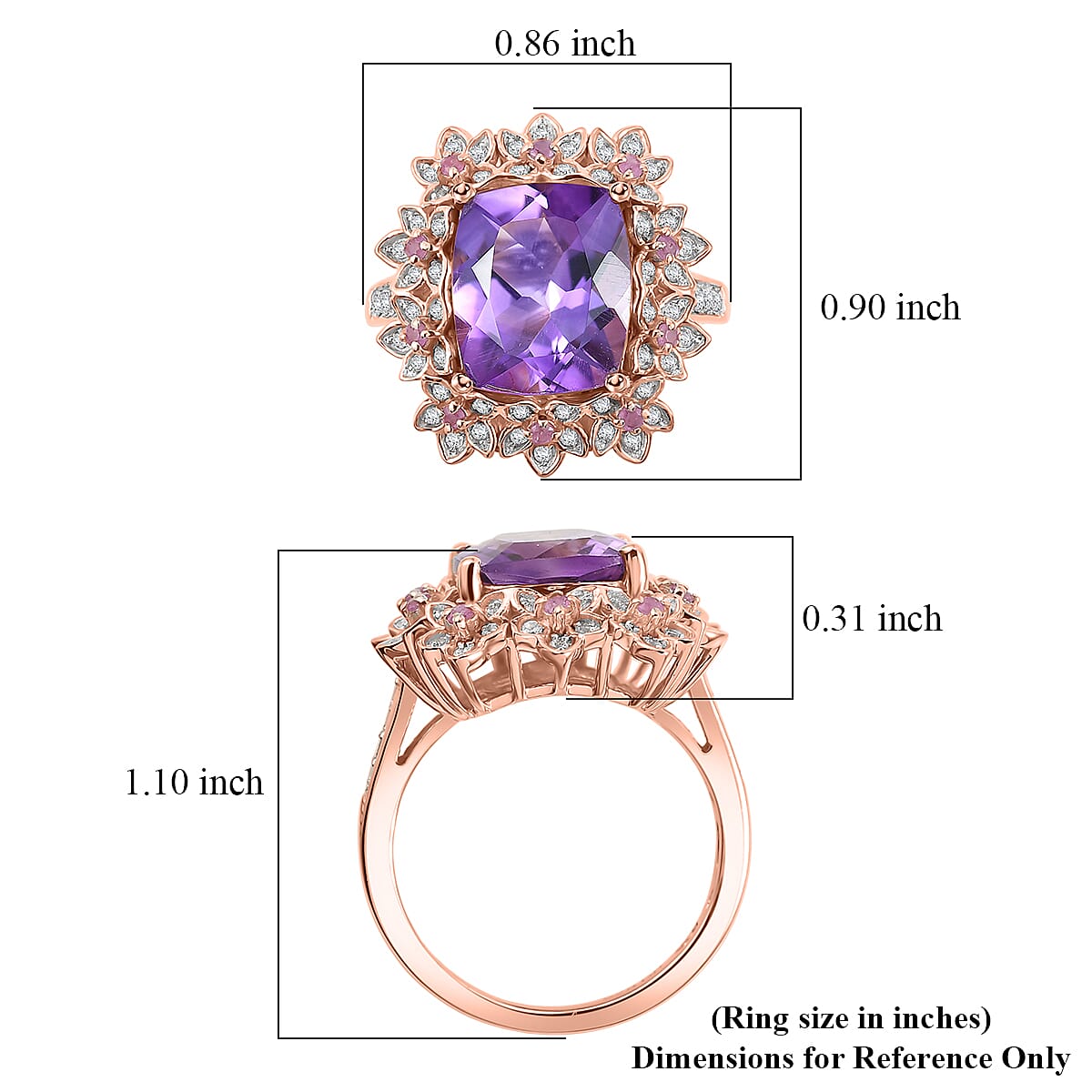 GP Italian Garden Collection AAA Rose De France Amethyst and Multi Gemstone 5.65 ctw Ring in 18K Vermeil Rose Gold Over Sterling Silver (Size 6.0)