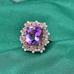 GP AAA Pink Amethyst and Multi Gemstone 5.65 ctw Floral Ring in 18K Vermeil Rose Gold Over Sterling Silver (Size 7.0)