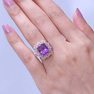 GP AAA Pink Amethyst and Multi Gemstone 5.65 ctw Floral Ring in 18K Vermeil Rose Gold Over Sterling Silver (Size 7.0)